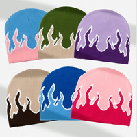 Personalizado Jacquard Fire Flame Beanie Baggy Slouchy Knit Rock Punk Hip Pop Ski Hat Outdoor Riding Cap