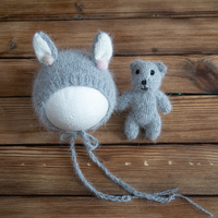 Nouveau-né photographie accessoires bébé Photo prise de vue tenue nouveau-né chapeau et ensemble de jouets peluche ours en peluche jouet tricoté Animal Bonnet ensemble