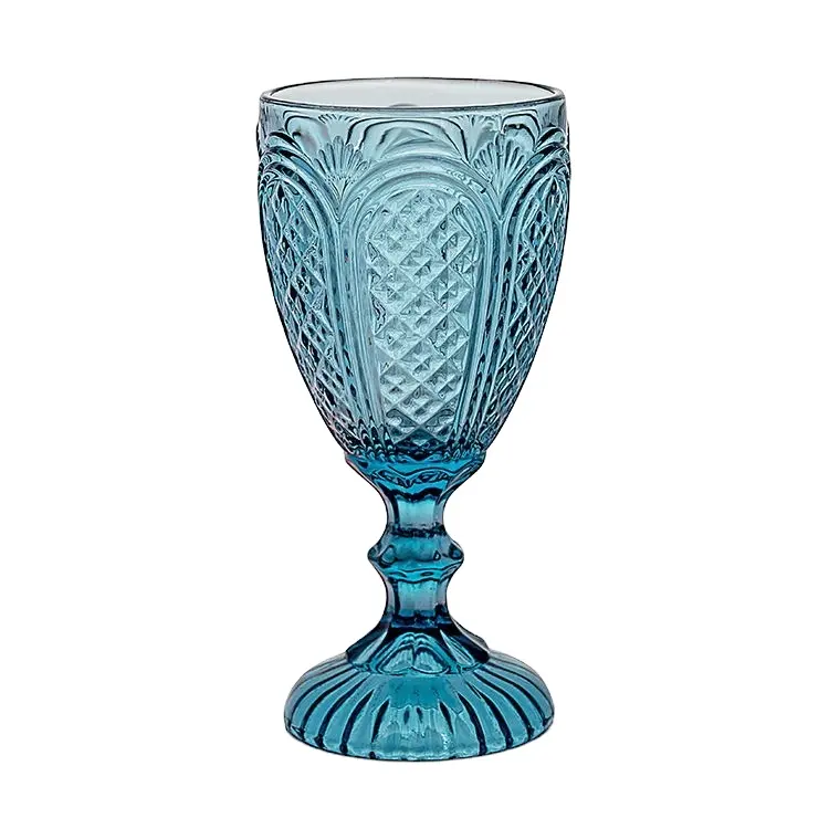 Vintage wine goblet glass Embossed Design Glassware Pressed Machine pressed glass color wine glasses