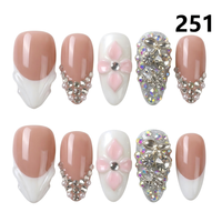 1371-1375  Kuku Palsu Buatan Tangan 10pcs Bahan Press-On Model Almond Desain Ukiran Bunga Kustom Modis Bentuk Kotak untuk Jari