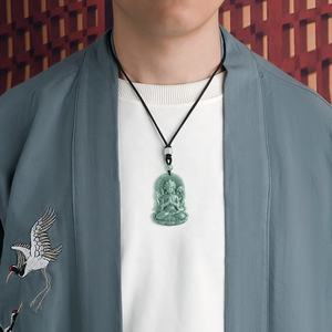 Pendentif en jade vert Guanyin à quatre bras en jadéite naturelle, design original UNISEXE, style chinois, cadeau avec certificat d'évaluation GY47 - Product Image 4
