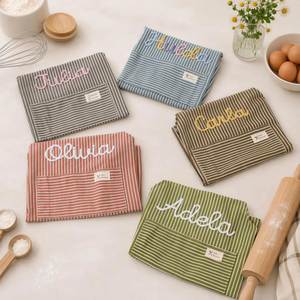 Personalized Cotton-Linen Blend Durable Eco-Friendly Lightweight Ruffle Striped Sanitary Bib <b>Apron</b> <b>Pockets</b> Women Customizable - Product Image 4