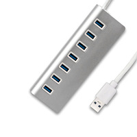 Hub USB 3.0 avec câble, hub en alliage d'aluminium 5 Gbps, 7 en 1, sans pilote, répartiteur, extension USB pour ordinateur, adaptateur de synchronisation des données