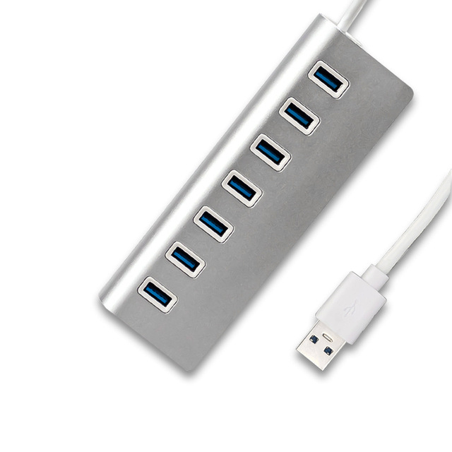 USB 3.0 Hub with Cable Aluminium Alloy Hub 5Gbps 7 in 1 Driver-free Splitter Computer USB Expander Data Synchronization Adapter