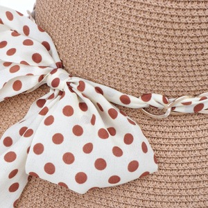 Floppy <b>Straw</b> <b>Hat</b> With Polka Dot Ribbon Beach Sun <b>Hat</b> For Women Summer Outdoor Wide Brim Natural Grass Material - Product Image 4