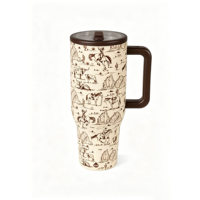 Gobelet isotherme en acier inoxydable de 40 oz avec poignée et couvercle à paille, motif léopard imprimé animal, pour voyage