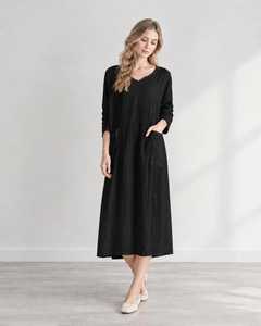 Robe longue décontractée en lin et coton personnalisable pour femme, coupe régulière, manches courtes, faite à la main, style A-line avec ceinture – Fournisseur B2B en gros - Product Image 6