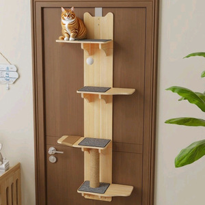 Rak Kucing Kayu Solid Harga Pabrik, Hemat Tempat, Gantung di Pintu, Tiang Garukan dengan Mainan, Perlengkapan Hewan Peliharaan Kucing - Product Image 1