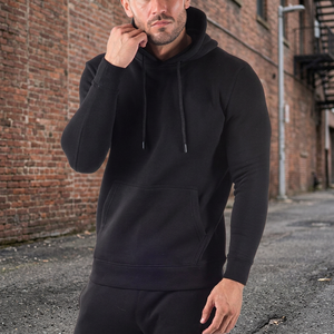 Men's Winter Fitness Polyester/Cotton <b>Plain</b> Dyed Black Pullover <b>Hoodie</b> - Product Image 3