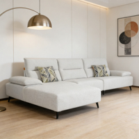 Canapé d'angle moderne en chenille crème 4 places avec rembourrage en éponge pour salon familial et villa, idéal pour la décoration quotidienne de la maison