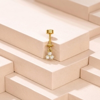 Anting-anting tusuk titanium CRYCRYSPURE G23 ASTM F136 berulir dalam, dengan CZ, untuk tulang rawan, tragus, dan flat back, perhiasan untuk wanita.