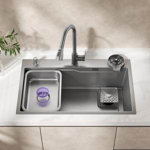 Fregadero de Cocina de Acero Inoxidable con Cubeta Profunda y Protección Contra Desbordamientos, Gran Capacidad para Cocina Doméstica - Product Image 1