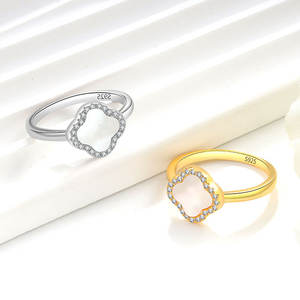 कस्टम गहने कारखाने 925 स्टर्लिंग चांदी 18k सोने की चार पत्ती थक्के महिलाओं के लिए मोती लाल एगेट रिंग की प्राकृतिक पत्थर माँ - Product Image 5