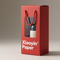 Logotipo Personalizado 1 botella caja de vino embalaje de papel impresión cartón regalo caja de vino con asa ventanas