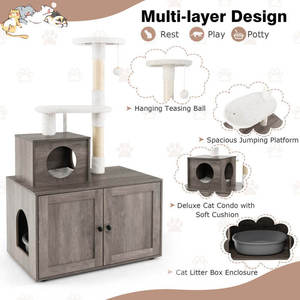 Modern <strong>Cat</strong> Tree Tower with Litter Box Enclosure Wooden Condo <strong>Scratching</strong> <strong>Posts</strong> Durable and Stylish Furniture for Feline Friends - Product Image 5
