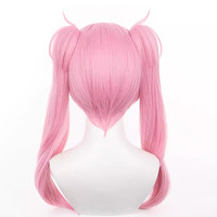 Lien clic Li Tianxi Cosplay perruque 55cm de long bouclés deux queues de cheval rose Anime perruques synthétiques résistantes à la chaleur