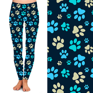 Leggings Estampados para Mujer, Cintura Alta Elástica, Largos, con Estampado de Huellas de Perro, Color Rosa y Blanco, Tela Súper Suave, Gran Venta - Product Image 3