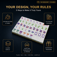 Juego de Mahjong Patriótico Americano de 160 Piezas, Diseño de Estrellas y Fuegos Artificiales en Acrílico, Fondo Azul Mármol, Regalos para Fiestas, Color y Logotipo Personalizables
