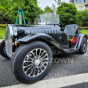 Voiture électrique vintage biplace noire à toit ouvert avec 4 roues et garantie de 2 ans pour le transport touristique en station balnéaire - Product Image 2