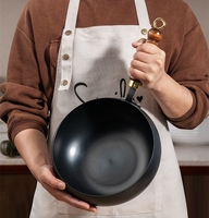 Ensemble wok + couvercle en bois, wok traditionnel à fond plat Zhangqiu fait à la main, antiadhésif, pour sauté, couvercle en bois, gaz