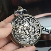Montre de poche mécanique à remontage manuel, style vintage rétro steampunk, squelette dragon et phénix, avec chaîne, pour homme et femme, cadeau d'anniversaire