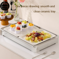 Plateau de présentation de buffet Oulu en acier inoxydable et céramique durable avec couvercle enroulable, couleur personnalisable pour restaurant, mariage, banquet