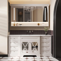 Meuble-lavabo de salle de bain moderne pour villa, 48-92 pouces, simple/double vasque, personnalisable, sur pied, intelligent, anti-buée, écologique, résistant à l'eau