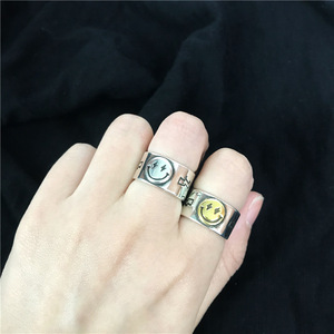 Smiley Face Thai <b>Silver</b> <b>Ring</b> <b>925</b> Sterling <b>Silver</b> Unisex Punk Style Jewelry Gift For Pinky Finger Stacking <b>Rings</b> - Product Image 3