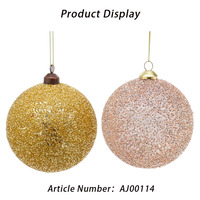 Boule de Noël artisanale de luxe avec paillettes dorées et or rose intégrées, ornement suspendu pour arbre de Noël, boule épaisse, décoration de fête festive