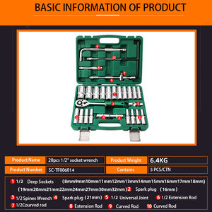 28 قطعة مقاس 1/2 بوصة طقم مفاتيح ربط عميقة مع مجموعة أدوات متعددة الاستخدامات لإصلاح السيارات وأدوات يدوية للسيارات - Product Image 2