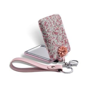 Portable Fashion Bling Bling Women PU <b>Leather</b> Compact Pocket <b>Mirror</b> With Keychain <b>Leather</b> <b>Strap</b> - Product Image 1