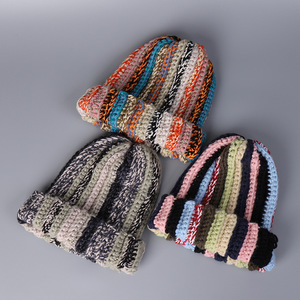 Custom Hand Knitted Knit <b>Cap</b> <b>Winter</b> Warm Colorful Stripes Beanie OEM Service Available Casual Fashion Daily Beanie - Product Image 1