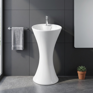 Modern Ceramic Pedestal Sink with Glossy Finish Easy Clean Round Basin for Hotel Bathroom Use - Product Image 1