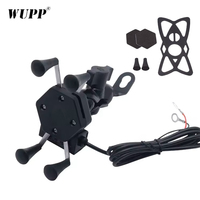 Support de téléphone pour moto WUPP CS-330H1 avec chargeur USB, câble de 135-140 cm, support de téléphone portable en plastique ABS à quatre griffes pour placement supérieur