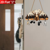Meilleur chasseur de tous les temps Porte-clés mural à un niveau 4 crochets pour clés Sculpture sur bois Décor pour le stockage d'outils Installation facile