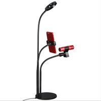 Lampe de bureau LED multifonctionnelle avec support de téléphone et de microphone-Lampe réglable 3 en 1 pour la diffusion en direct, le travail et les études en ligne