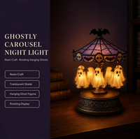 Veilleuse de carrousel fantomatique avec ombre rotative de fantômes et de crânes, à suspendre, pour étagère, entrée, décoration effrayante, décoration d'Halloween, salon