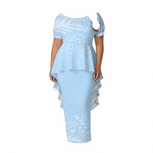 Brand New Custom Women Fishtail Design Long Dresses Tonga Puletasi Dress Top and <b>Skirts</b> Two Piece Set Samoan Crew Neck Clothing - Product Image 3