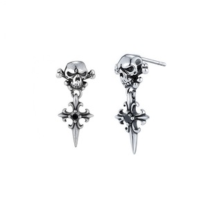 Skull Cross Stud Earrings Tibetan Silver Men Women Hip Hop Style Geometric Design Bezel Setting Fashion Jewelry - Product Image 5