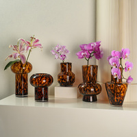 Vase de table haut en verre artistique ambre moderne, ensemble créatif léopard, pour fleurs hydroponiques, décoratif de mariage, double paroi transparente