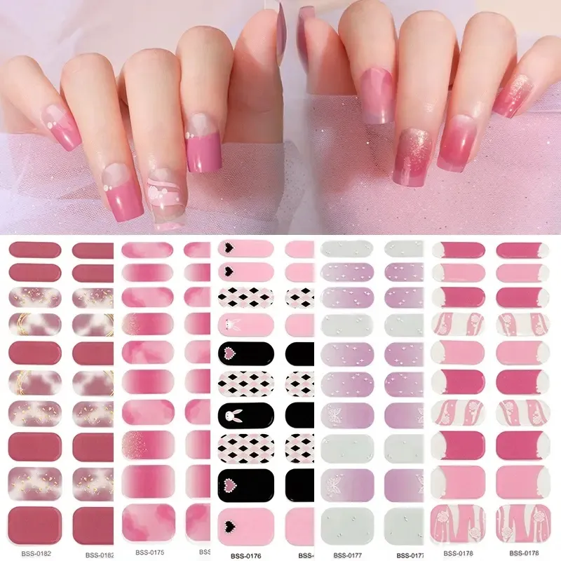 factory supplier New Gel Nail Stickers Self Adhesive semi cured Gel nail polish strips gel nail sticker
