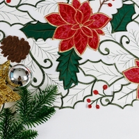 OWENIE Poinsettia rouge avec appliques fleur de velours fleur de noël court salle à manger broderie chemin de table ensemble