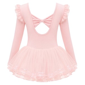 Justaucorps de ballet à manches longues pour filles, robe de danse tutu avec volants et nœuds, tenue d'entraînement pour spectacle sur scène - Product Image 3