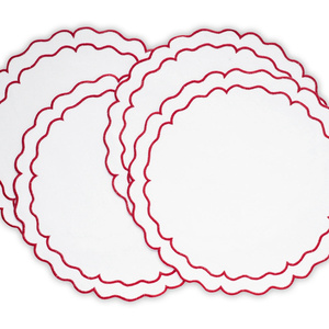 Napperons ronds festonnés brodés en coton et lin avec contour incurvé pour les acheteurs de restaurants dans les projets hôteliers - Product Image 1