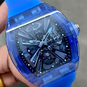 Elegante Reloj de Hombre con Caja Transparente de Cristal Azul Claro, Correa de Goma de Alta Calidad, Manecillas Luminosas y Resistente al Agua - Product Image 2