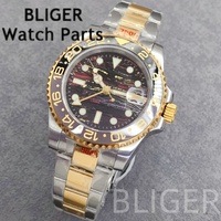 Reloj BLIGER de 40 mm para Hombre, de Lujo, Mecánico NH34, con Bisel de Acero Inoxidable, Esfera de Piedra Ojo de Tigre, Cristal de Zafiro, 100 m de Resistencia al Agua, GMT, Analógico