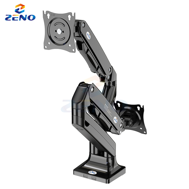 Zeno Hot Selling Adjustable Dual Arm Monitor Stand Gas Spring PC 17-32 Inch Screen Double Monitor Desk Bracket Mount