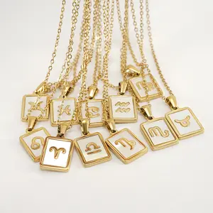Trendy 12 Constellations Necklace 18K Gold Plated Stainless Steel Constellation Pendant Jewelry