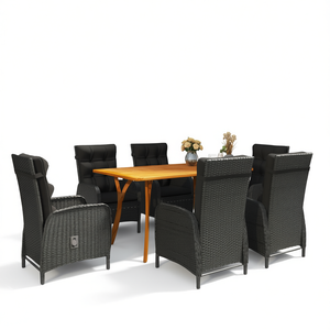 Ensemble de salle à manger d'extérieur en bois d'acacia massif, 6 places, noir, style contemporain - Product Image 1