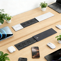 Cubierta Deslizante para Mesa Industrial Personalizada, Panel de Enchufes Integrado con Regleta de Alimentación USB Oculta, 3 Tomas de Corriente, Cargador Inalámbrico, IP44